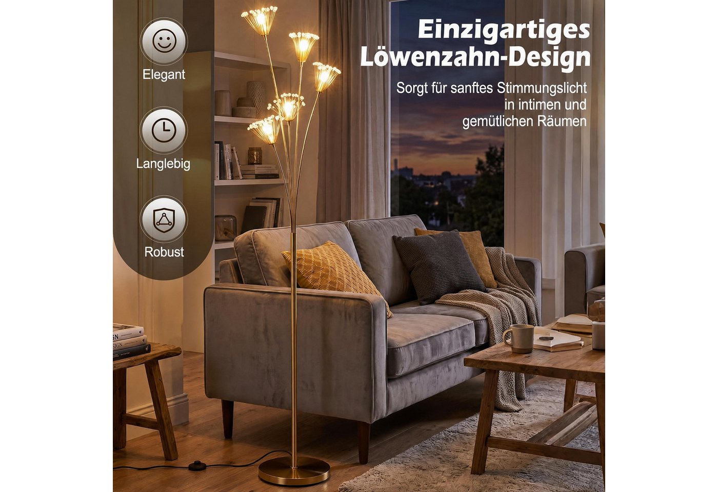 COSTWAY Stehlampe Standlampe für Wohnzimmer, Dekorative Bodenlampe Bild 3