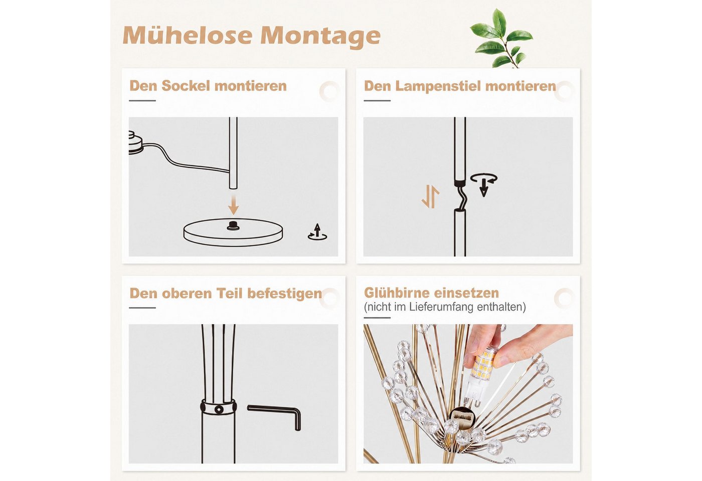 COSTWAY Stehlampe Standlampe für Wohnzimmer, Dekorative Bodenlampe Bild 4