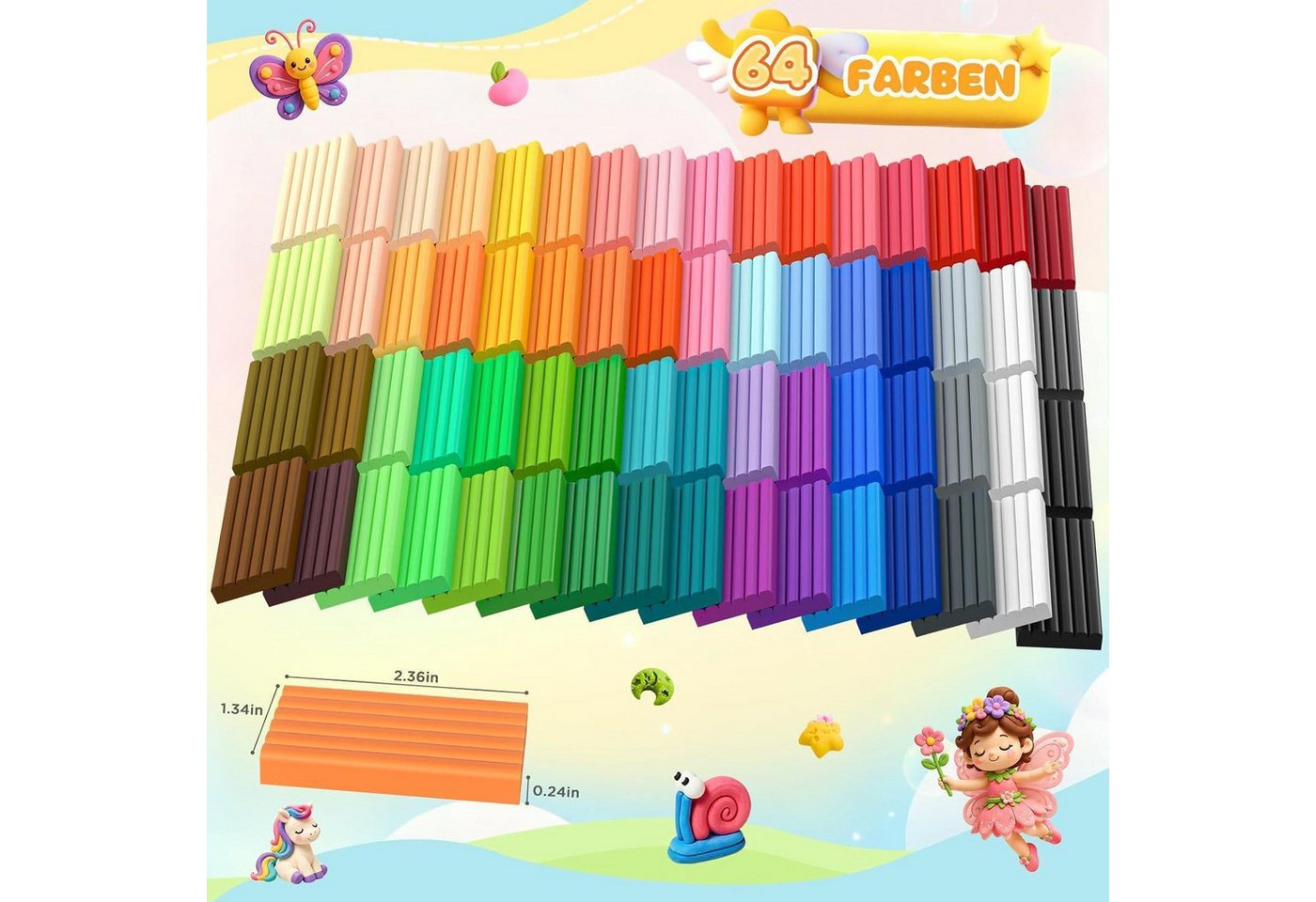 LuxusKollektion Kreativset Polymer Clay Set 64 Farben mit Zubehör