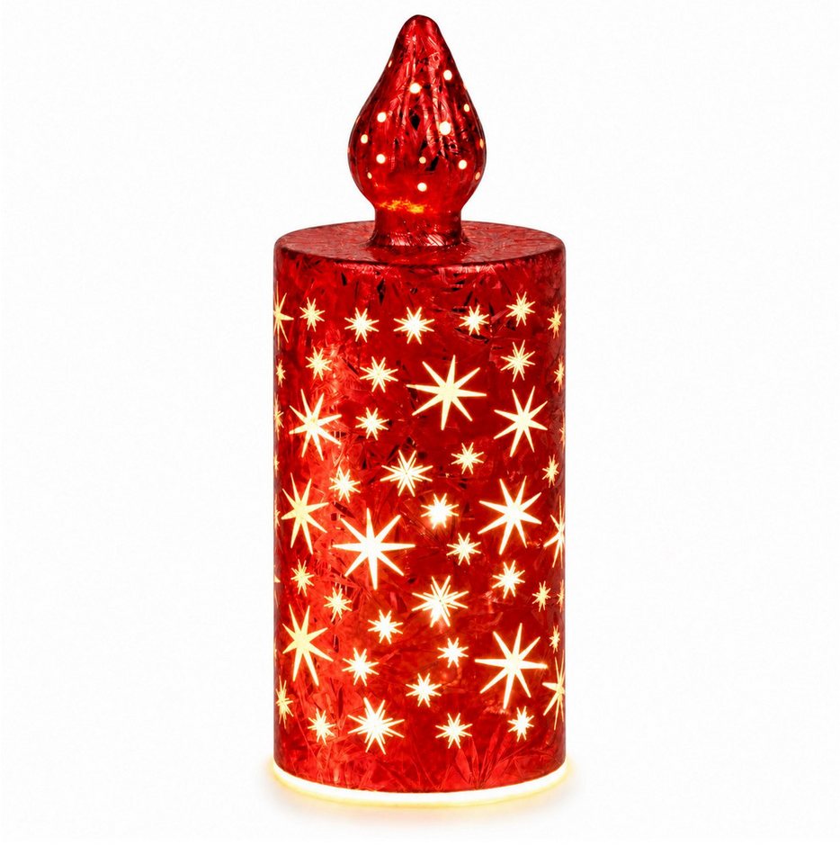 formano LED Dekolicht LED Deko-Kerze Frosty-Rot 17 cm, Glaskerze Sterne, geeiste Optik Timer Bild 3
