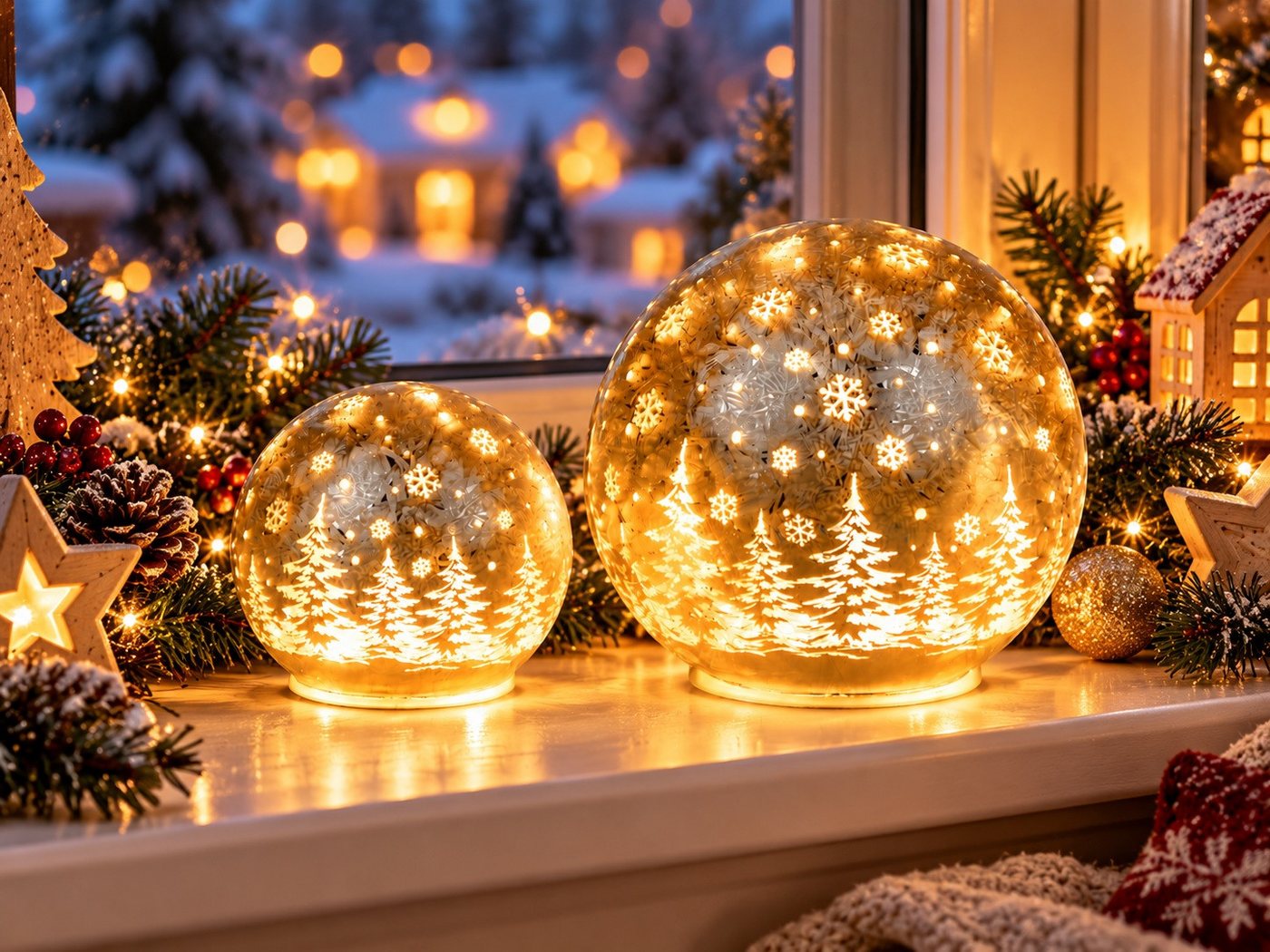 formano LED Kugelleuchte LED Deko-Kugel Champagner 12cm oder 15 cm Durchmesser od. 2er Set