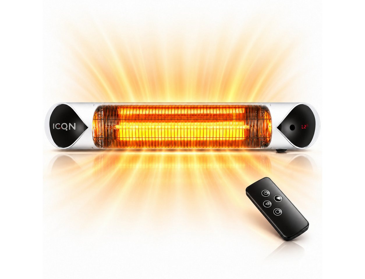 ICQN Heizstrahler ICQN Infrarot Heizstrahler 2000 W mit Ständer, Fernbedienung, IP55, 2000 W, mit Fernbedienung, Kohlenstoff Infrarotstrahler, Innen- & Außenbereich
