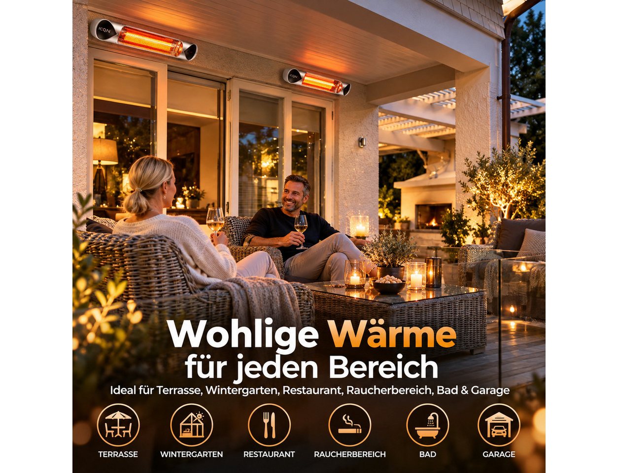ICQN Heizstrahler ICQN Infrarot Heizstrahler 2000 W mit Ständer, Fernbedienung, IP55, 2000 W, mit Fernbedienung, Kohlenstoff Infrarotstrahler, Innen- & Außenbereich Bild 2