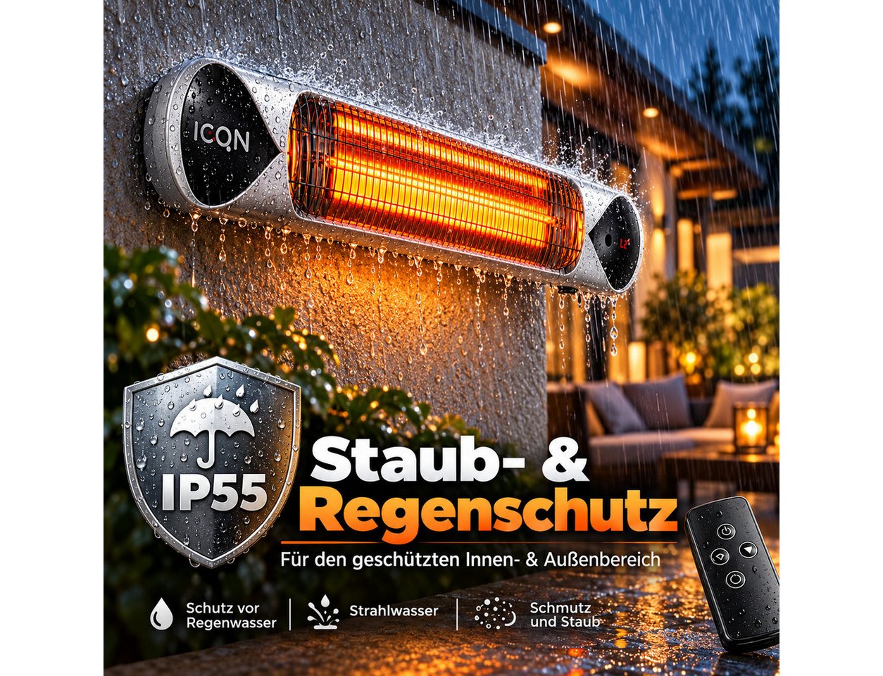 ICQN Heizstrahler ICQN Infrarot Heizstrahler 2000 W mit Ständer, Fernbedienung, IP55, 2000 W, mit Fernbedienung, Kohlenstoff Infrarotstrahler, Innen- & Außenbereich Bild 4
