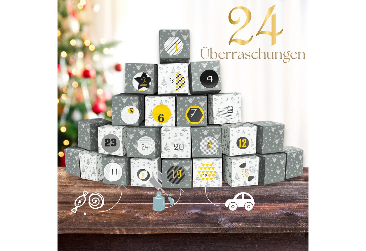 Fomax DIY-Adventskalender Kartons zum selber basteln, 24 Schächtelchen zum Aufstellen und Befüllen
