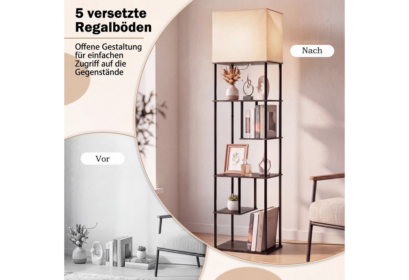 COSTWAY Stehlampe, Stehleuchte modern mit 5 Eneben, Standleuchte