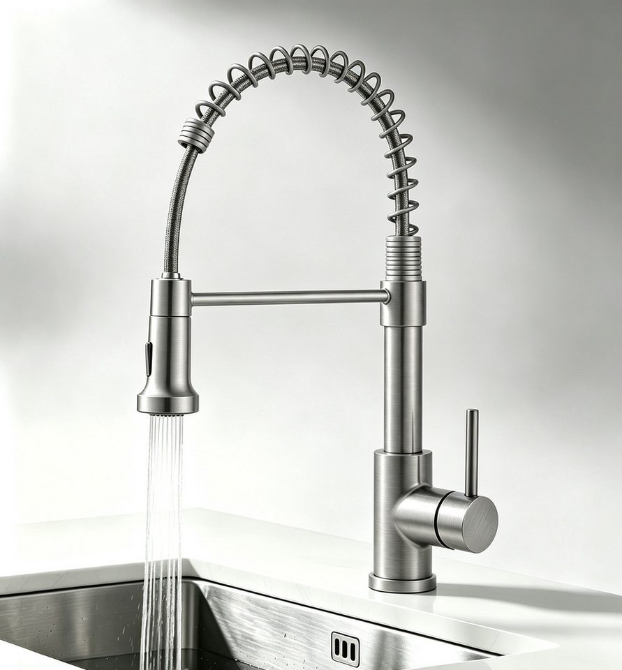 AICA Küchenarmatur Feder Ausziehbar Wasserhahn Spültischarmatur Abnehmbar 2 Strahlarten Bild 4