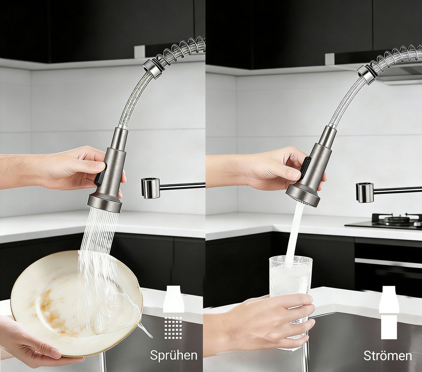 AICA Küchenarmatur Feder Ausziehbar Wasserhahn Spültischarmatur Abnehmbar 2 Strahlarten Bild 5
