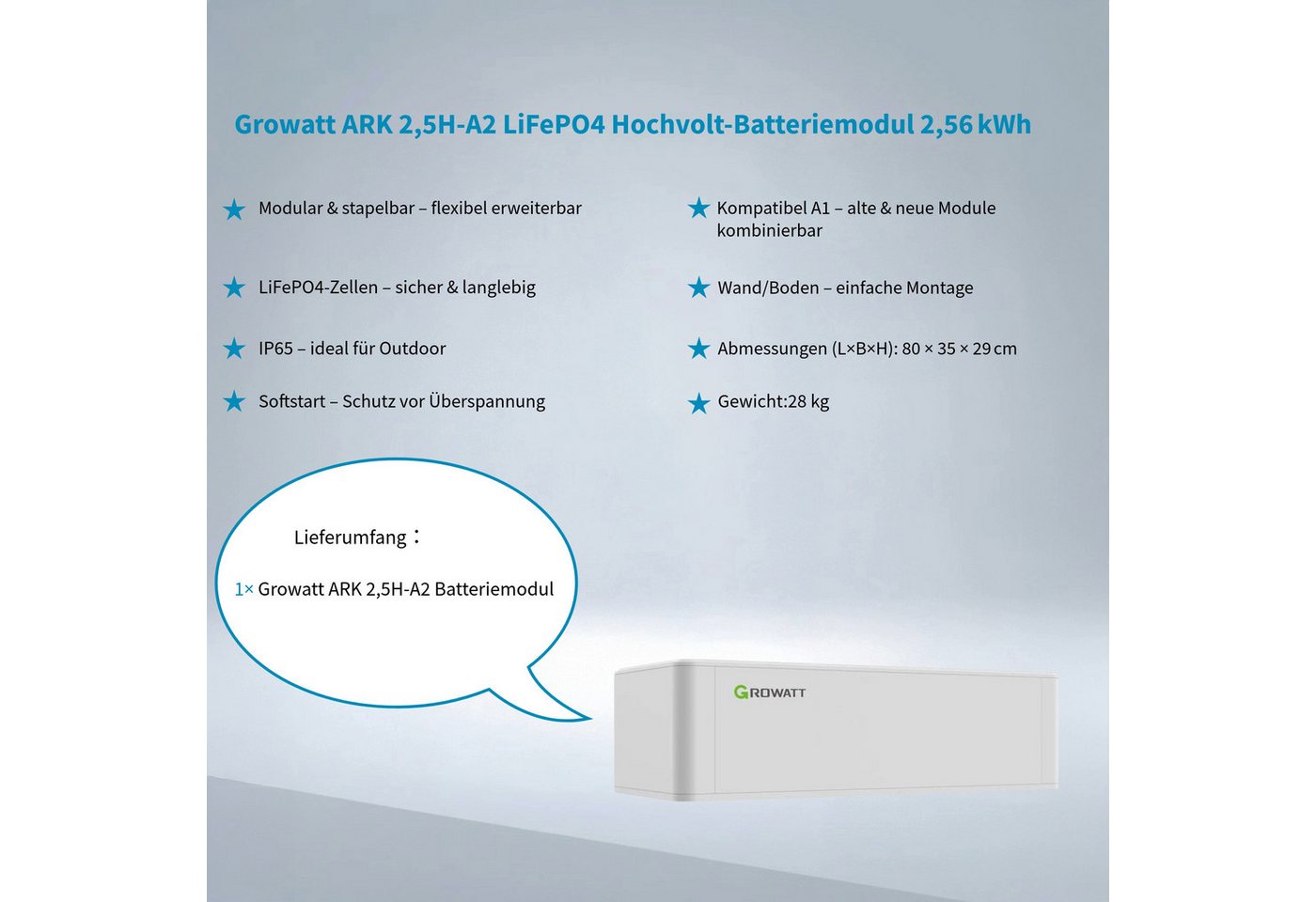 Growatt Balkonkraftwerk Growatt ARK 2.5H-A2, 2560 W, Solarspeicher für 3-phasige SPH Hybrid-Wechselrichter, IP65 Bild 4