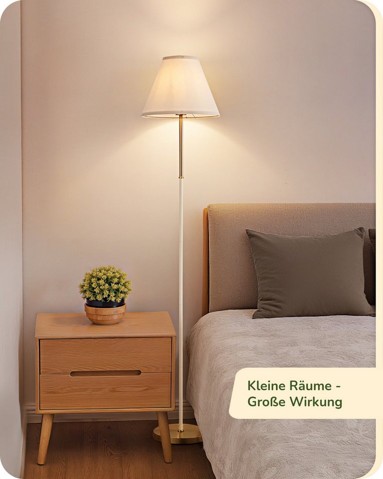 EDISHINE Stehlampe Wohnzimmer, LED wechselbar, warmweiß, Leselampe für Ecke, mit Leinenstoff-Schirm, 2700K, weiß Bild 2