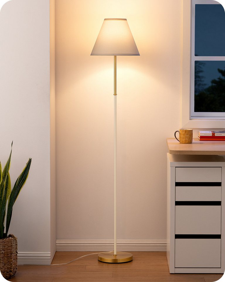 EDISHINE Stehlampe Wohnzimmer, LED wechselbar, warmweiß, Leselampe für Ecke, mit Leinenstoff-Schirm, 2700K, weiß Bild 3