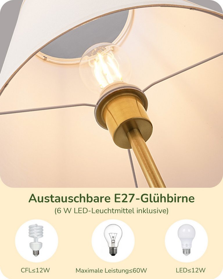 EDISHINE Stehlampe Wohnzimmer, LED wechselbar, warmweiß, Leselampe für Ecke, mit Leinenstoff-Schirm, 2700K, weiß Bild 4