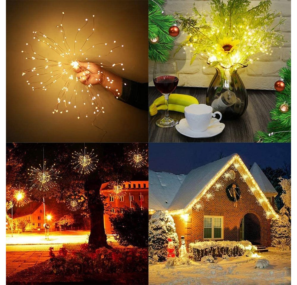 Qualra LED-Lichterkette 200LEDs Feuerwerk Lichterkette Batterie 8 Modi Hängend Fernbedienung, Draußen Weihnachtsdekoration Bild 2