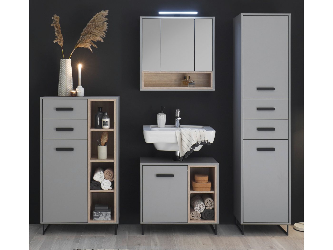 moebel-dich-auf Badmöbel-Set TOURS, (Set 1, Hochschrank, Spiegelschrank, Waschbeckenunterschrank, Highboard) Bild 5