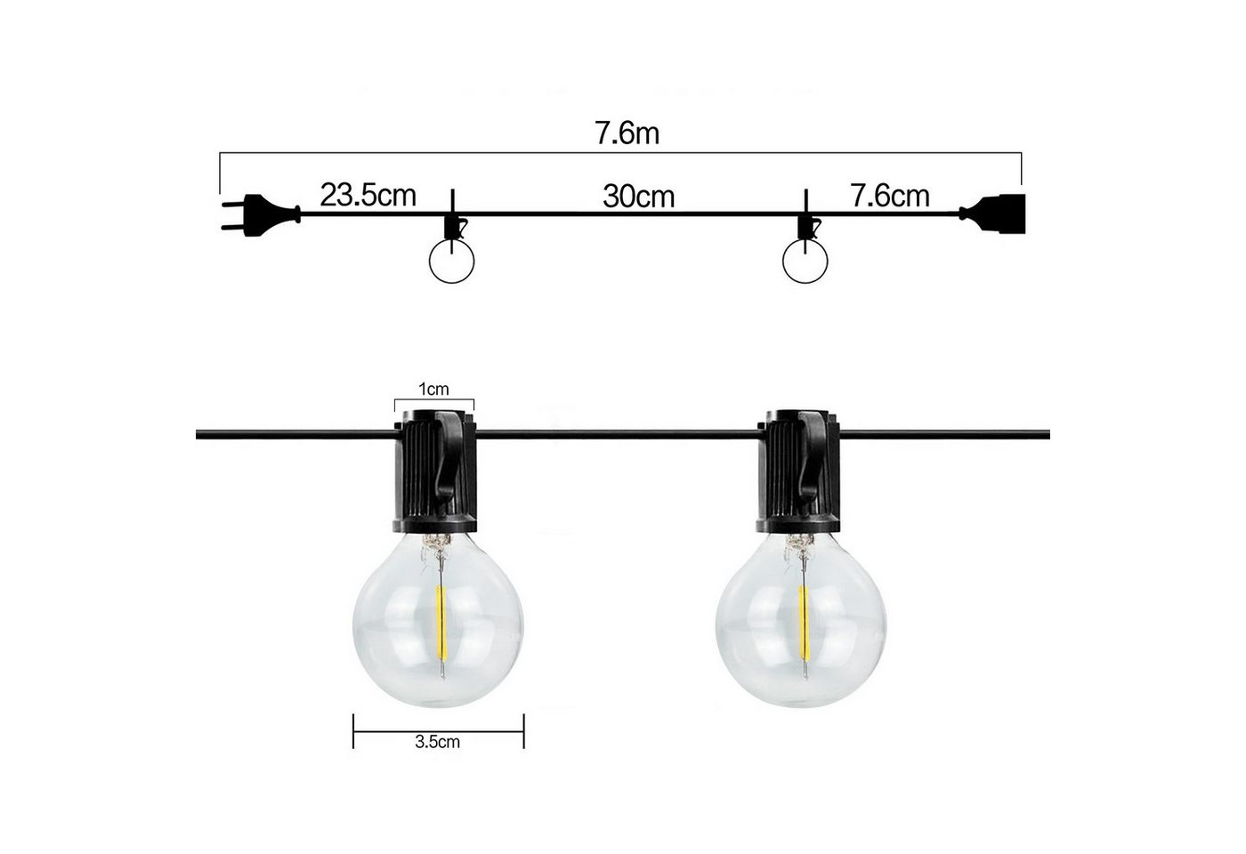 ZMH LED-Lichterkette 7,6 Meter, 27 G40-Glühbirnen + 2 Ersatz, Warmweiß, E12-Fassung., 27-flammig, Verbindbar, wasserdicht, für Wohnzimmer, Garten und Terrasse. Bild 2