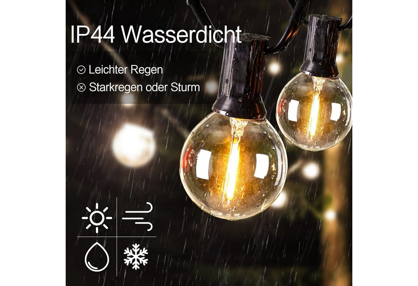 ZMH LED-Lichterkette 7,6 Meter, 27 G40-Glühbirnen + 2 Ersatz, Warmweiß, E12-Fassung., 27-flammig, Verbindbar, wasserdicht, für Wohnzimmer, Garten und Terrasse. Bild 4