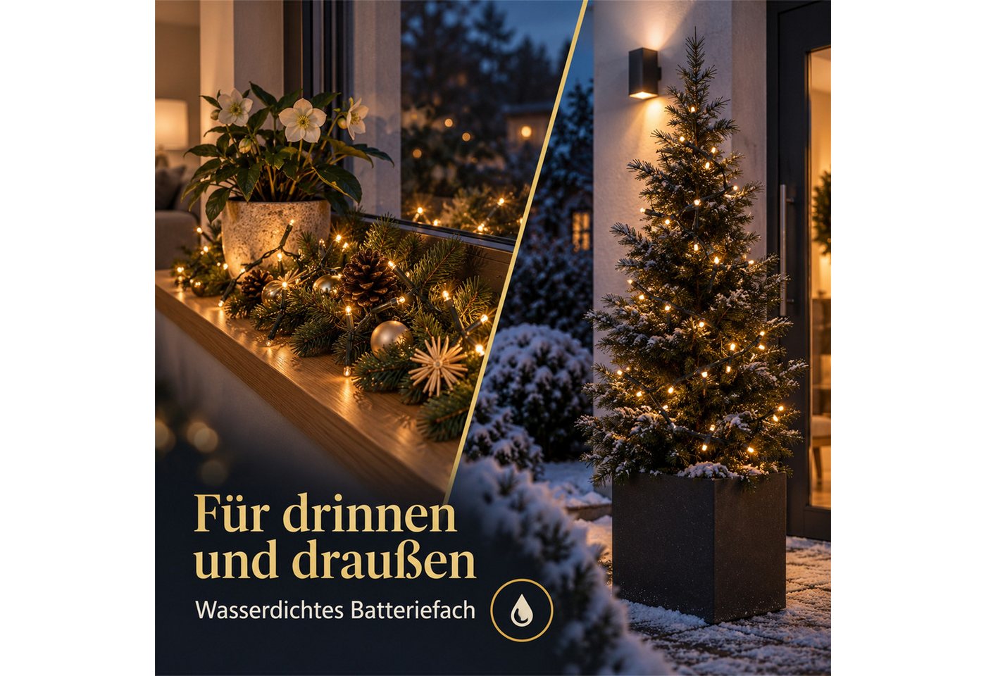 INtrenDU LED-Lichterkette mit 200 LEDs, 4 m, Batterie & Timer, 8 Leuchtmodi, Memory-Funktion, wasserdichtes Batteriefach Bild 2