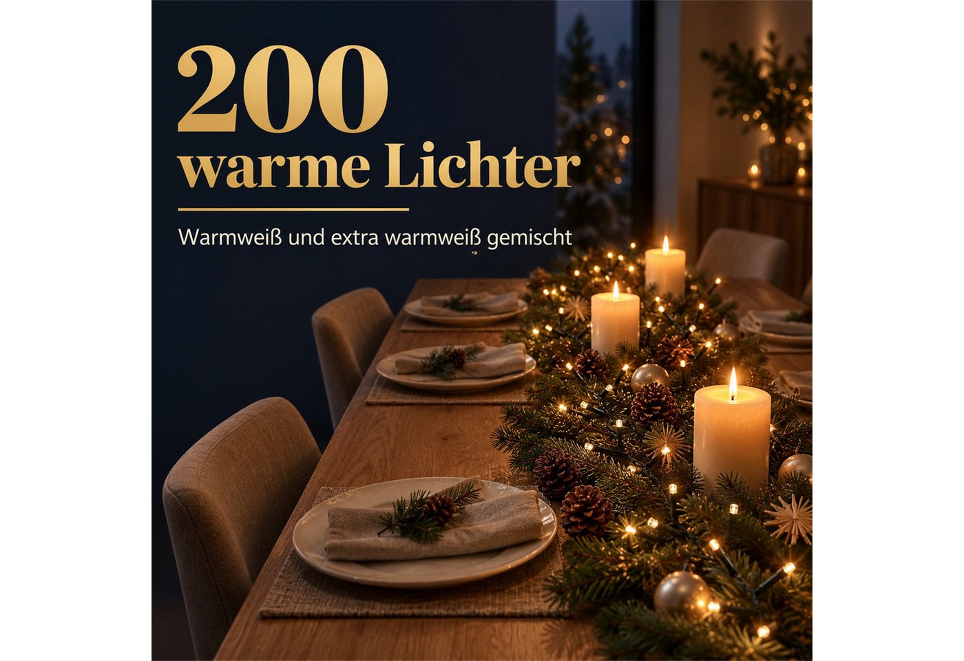 INtrenDU LED-Lichterkette mit 200 LEDs, 4 m, Batterie & Timer, 8 Leuchtmodi, Memory-Funktion, wasserdichtes Batteriefach Bild 4