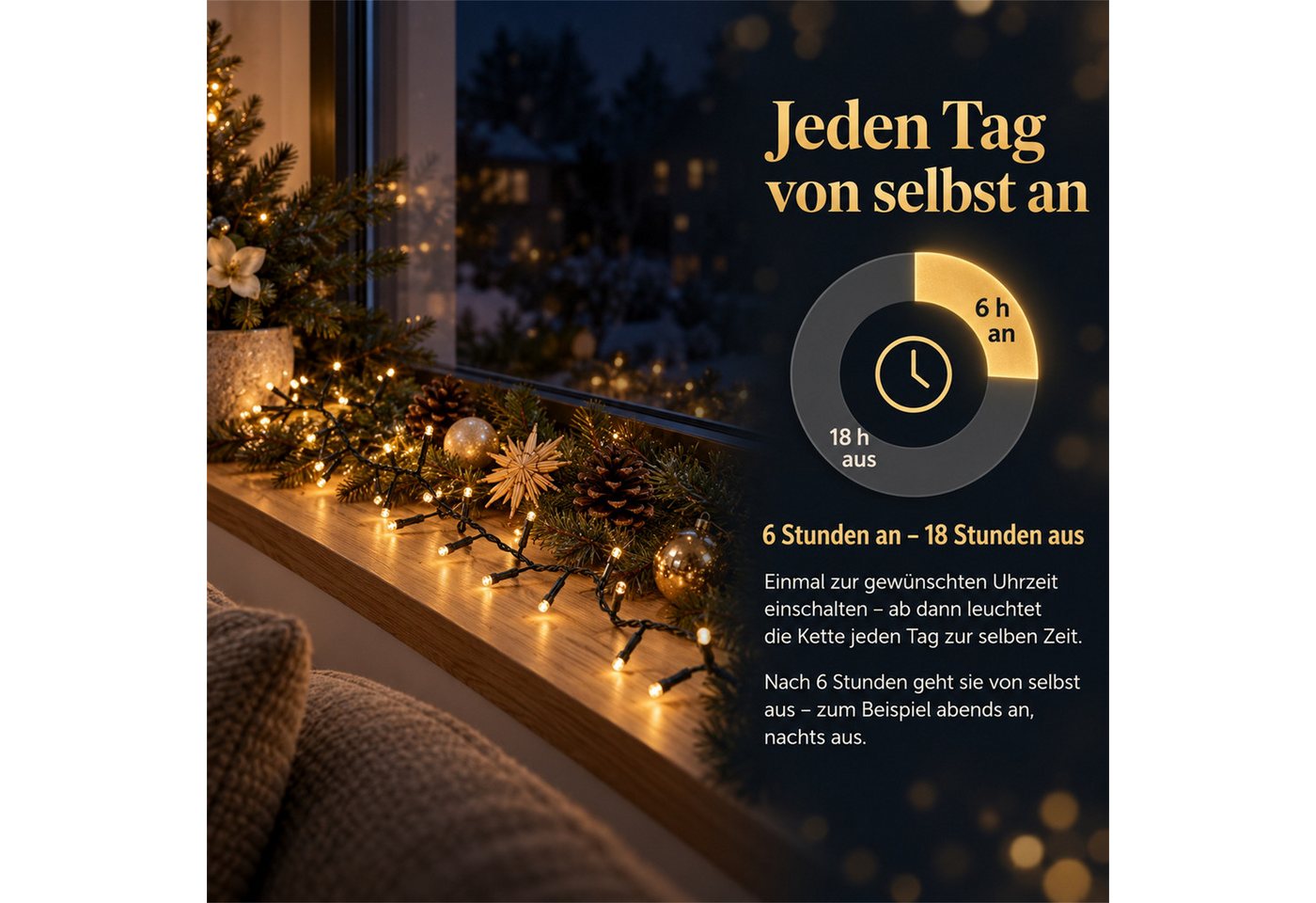 INtrenDU LED-Lichterkette mit 200 LEDs, 4 m, Batterie & Timer, 8 Leuchtmodi, Memory-Funktion, wasserdichtes Batteriefach Bild 5