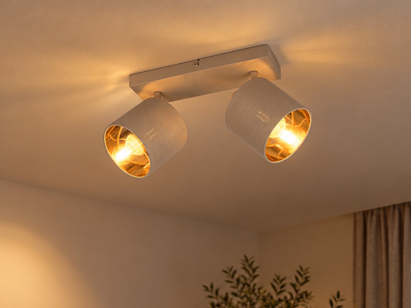 Reality Leuchten LED Deckenstrahler mit Stoffschirm & E14 LEDs, Breite 28cm, dimmbar, LED wechselbar, Warmweiß, Deckenleuchte 2-flammig, Strahler schwenkbar Bild 2
