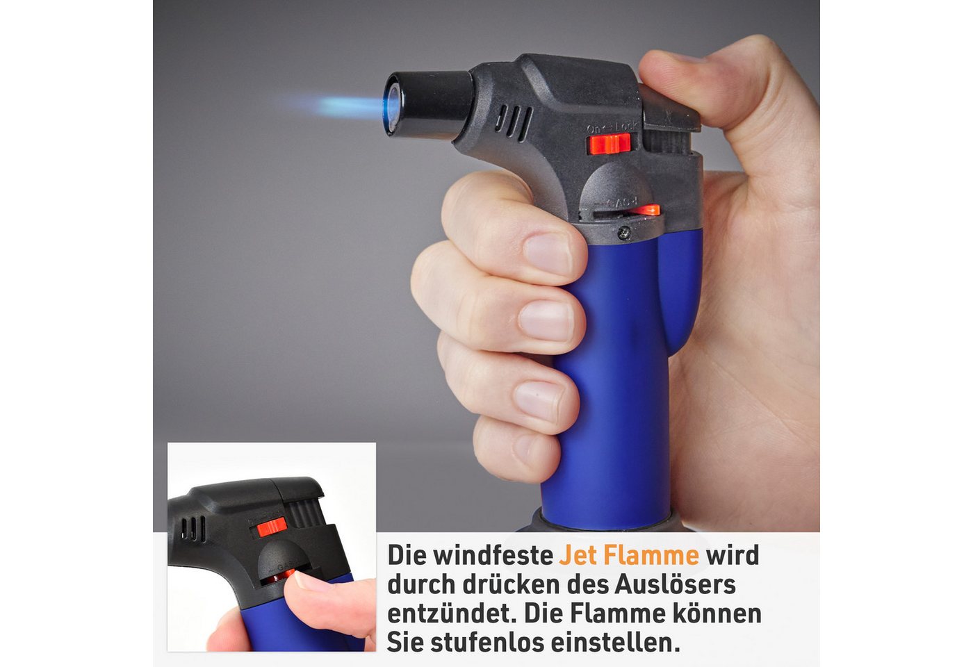 TOM Flambierbrenner Gasbrenner Tokyo mit Piezozündung und 100 ml Nachfüllgas, (2-tlg), Piezo-Zündung, 1300°C, Butan/Propan Gas