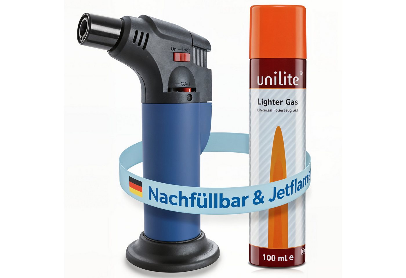 TOM Flambierbrenner Gasbrenner Tokyo mit Piezozündung und 100 ml Nachfüllgas, (2-tlg), Piezo-Zündung, 1300°C, Butan/Propan Gas Bild 2
