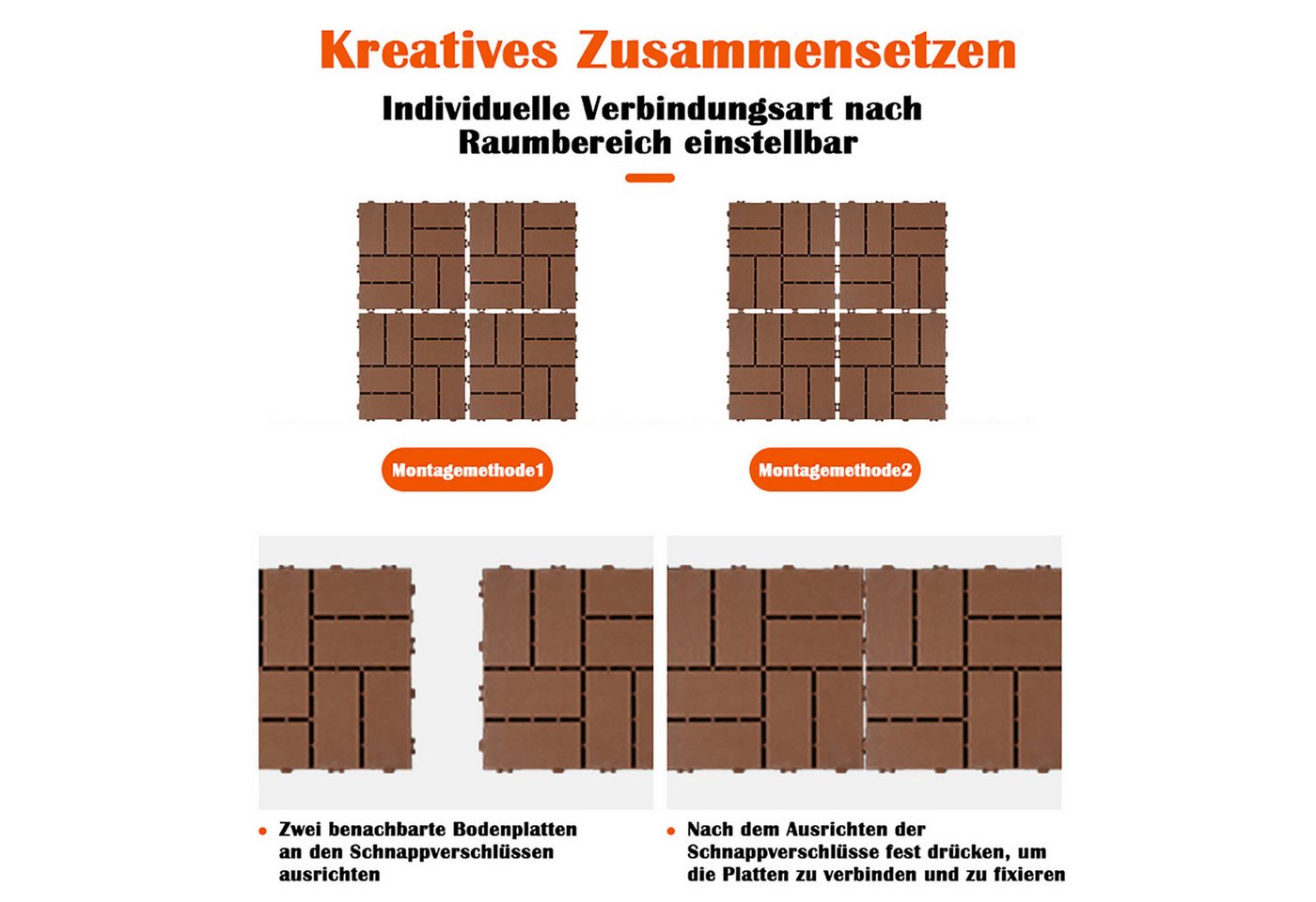 GLIESE Terrassendielen 44 Stücke balkon bodenbelag für Garten Holzstege, Terrasse, Wohnzimmer, 3,96 m², BxL: je 30x30 cm, 5 mm Stärke, (44-St., Terrassendielen), für Garten, Holzstege, Terrasse, Hof, Wohnzimmer, Schlafzimmer