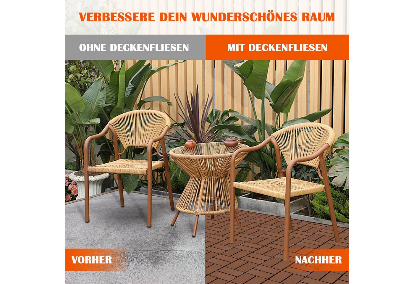 GLIESE Terrassendielen 44 Stücke balkon bodenbelag für Garten Holzstege, Terrasse, Wohnzimmer, 3,96 m², BxL: je 30x30 cm, 5 mm Stärke, (44-St., Terrassendielen), für Garten, Holzstege, Terrasse, Hof, Wohnzimmer, Schlafzimmer Bild 2