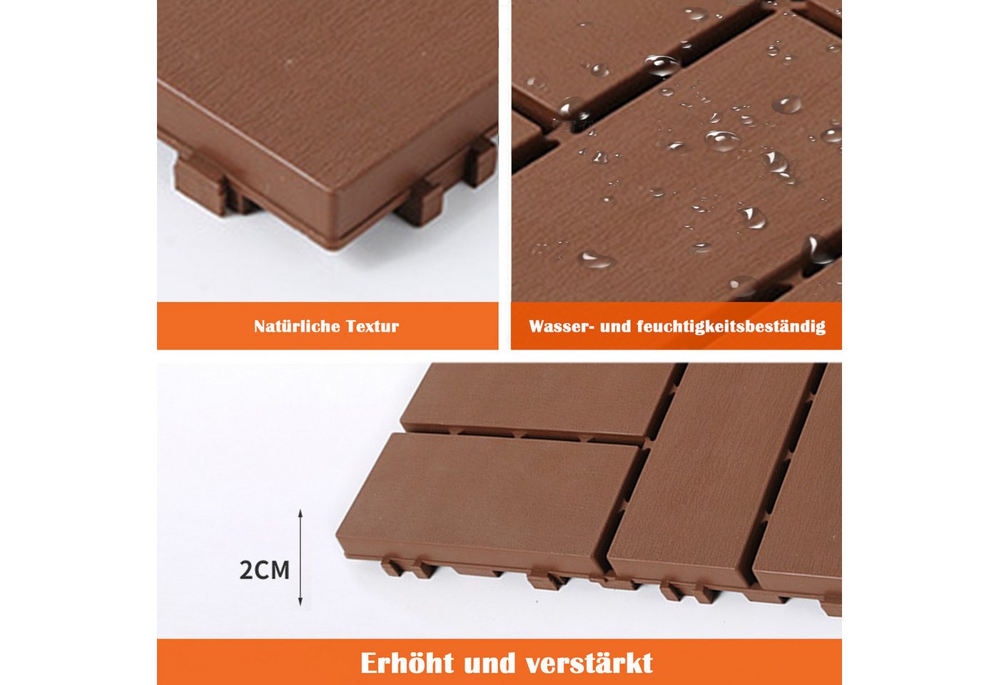 GLIESE Terrassendielen 44 Stücke balkon bodenbelag für Garten Holzstege, Terrasse, Wohnzimmer, 3,96 m², BxL: je 30x30 cm, 5 mm Stärke, (44-St., Terrassendielen), für Garten, Holzstege, Terrasse, Hof, Wohnzimmer, Schlafzimmer Bild 4