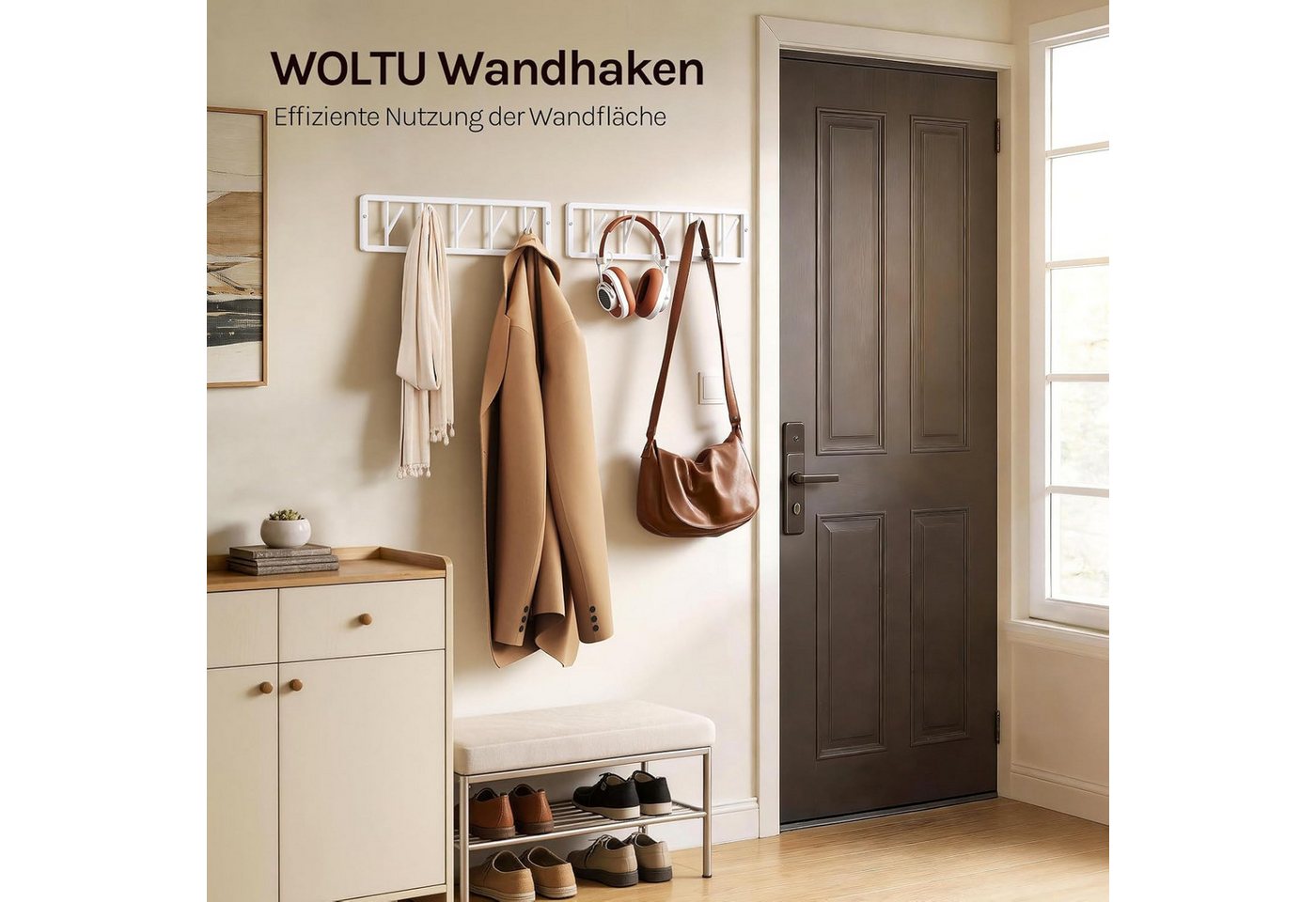 Woltu Wandgarderobe (2 St), mit 5 drehbaren Garderobenhaken, aus Metall Bild 3