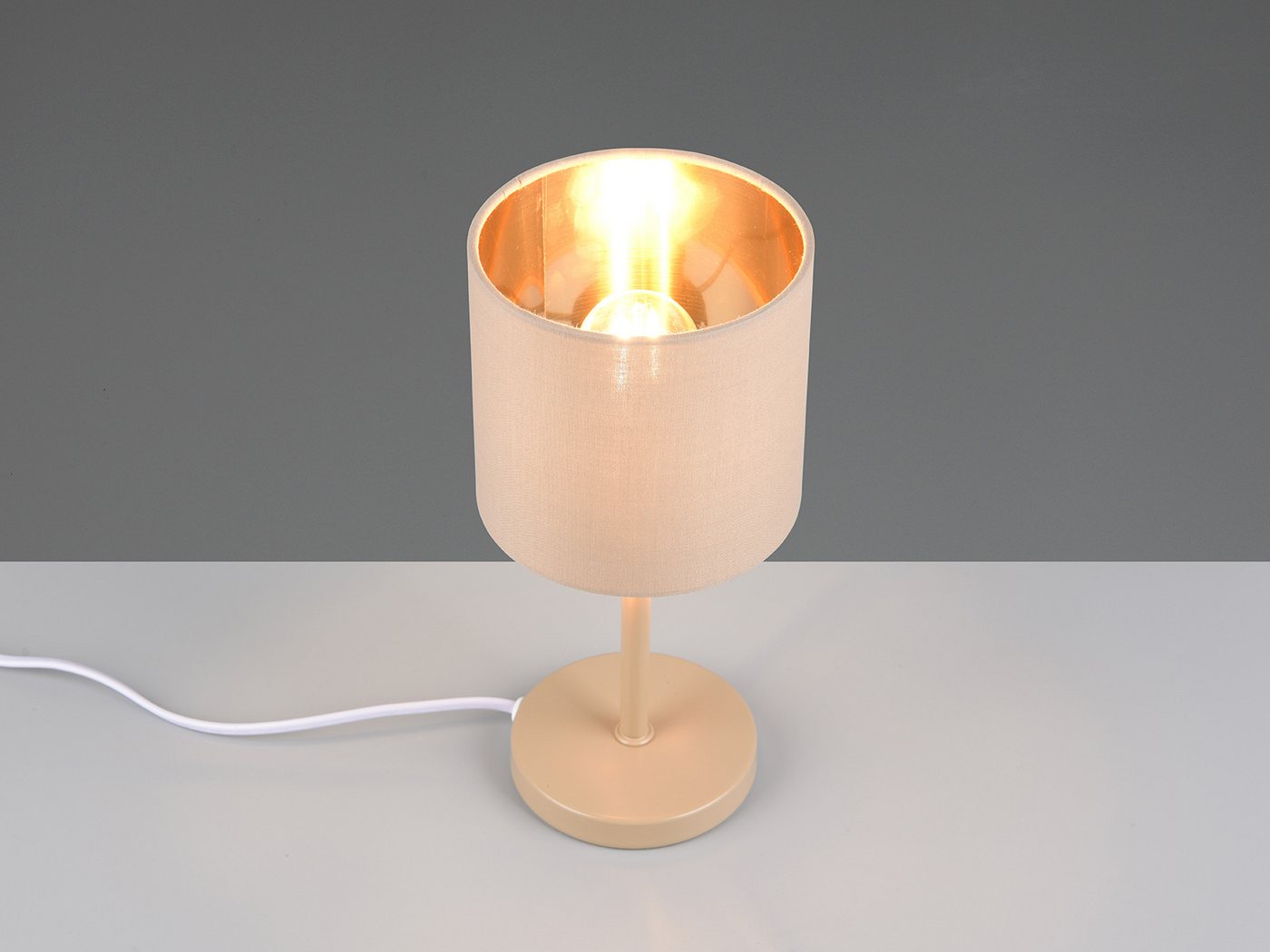 Reality Leuchten LED Tischleuchte Metall mit Stoffschirm, Höhe 25,5cm, dimmbar, LED wechselbar, Warmweiß, schmale Nacht-Tischlampe, Wohnzimmer Fensterbank inkl. E14 LED Bild 2
