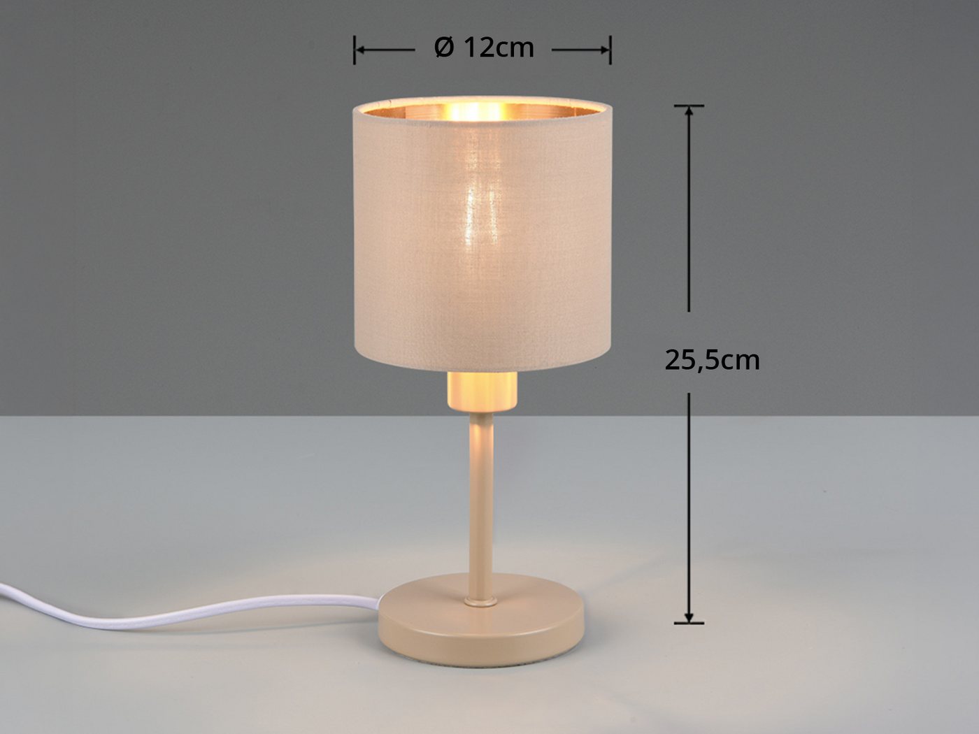 Reality Leuchten LED Tischleuchte Metall mit Stoffschirm, Höhe 25,5cm, dimmbar, LED wechselbar, Warmweiß, schmale Nacht-Tischlampe, Wohnzimmer Fensterbank inkl. E14 LED Bild 3