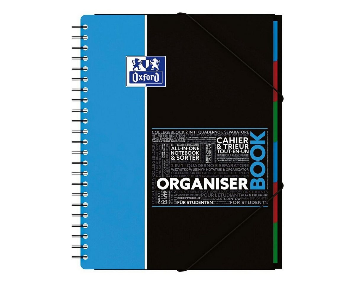 OXFORD Collegeblock Studium Organiserbook, A4+ kariert, 80 Blatt, inkl. 6 Register und Gummizug Bild 2
