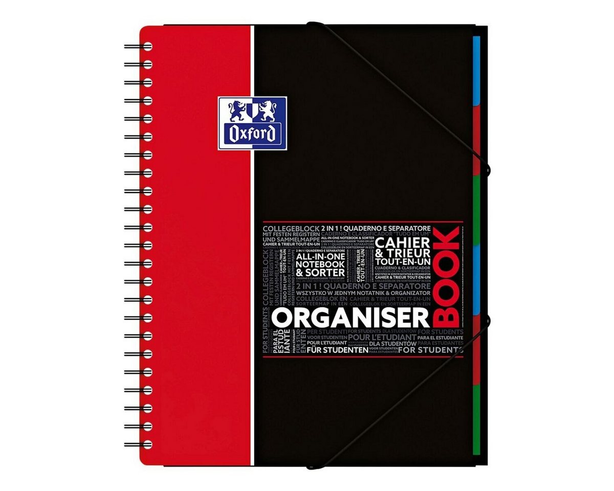OXFORD Collegeblock Studium Organiserbook, A4+ kariert, 80 Blatt, inkl. 6 Register und Gummizug Bild 3