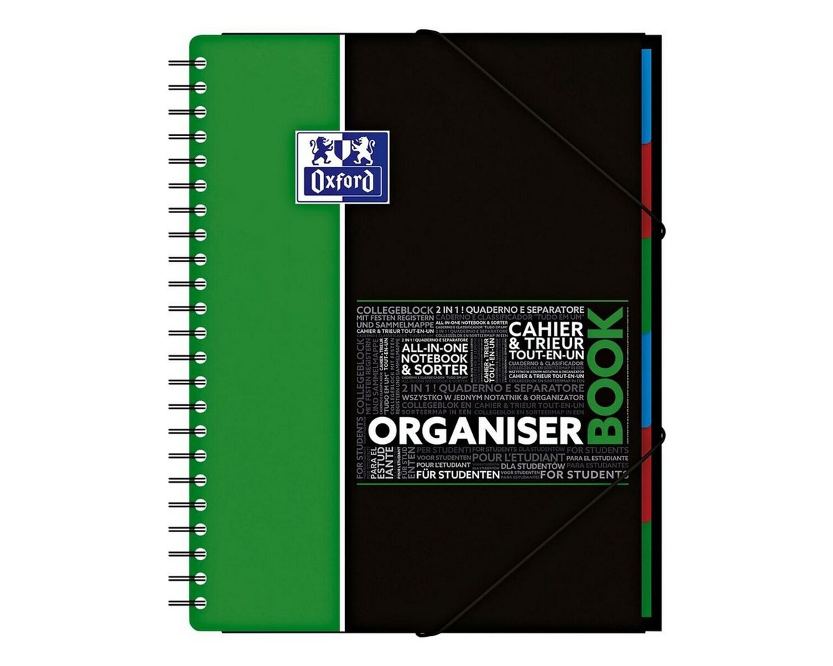 OXFORD Collegeblock Studium Organiserbook, A4+ kariert, 80 Blatt, inkl. 6 Register und Gummizug Bild 4