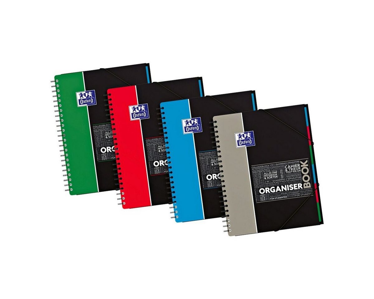 OXFORD Collegeblock Studium Organiserbook, A4+ kariert, 80 Blatt, inkl. 6 Register und Gummizug Bild 5