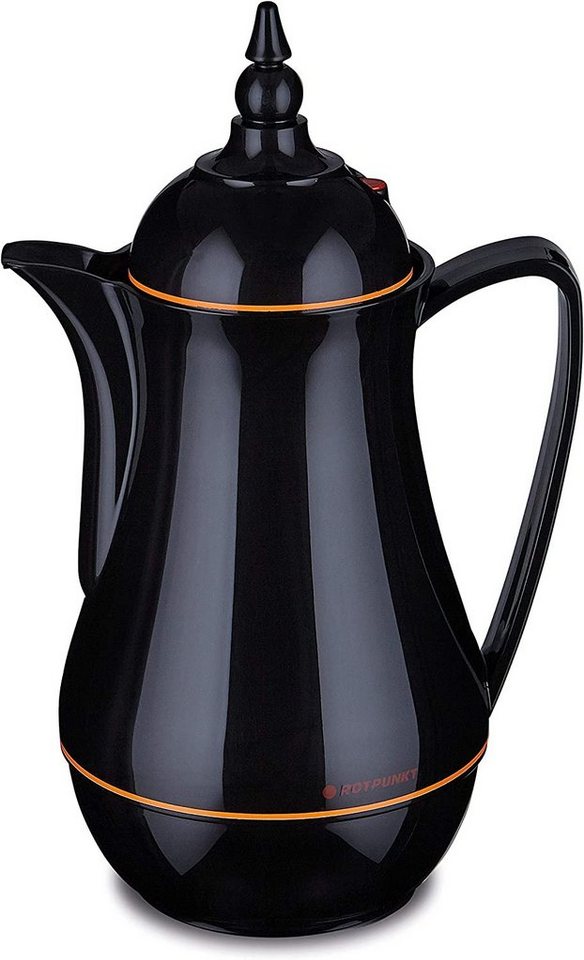 ROTPUNKT Isolierkanne 1,0 ltr. hochwertig I Glaseinsatz I Thermo I 24 std warm 36 Std kalt, 1 l, (Kaffeekanne I Teekanne, 911 black/clementine), Glaskolben aus doppelwandigem Rosalin-Glas Bild 2