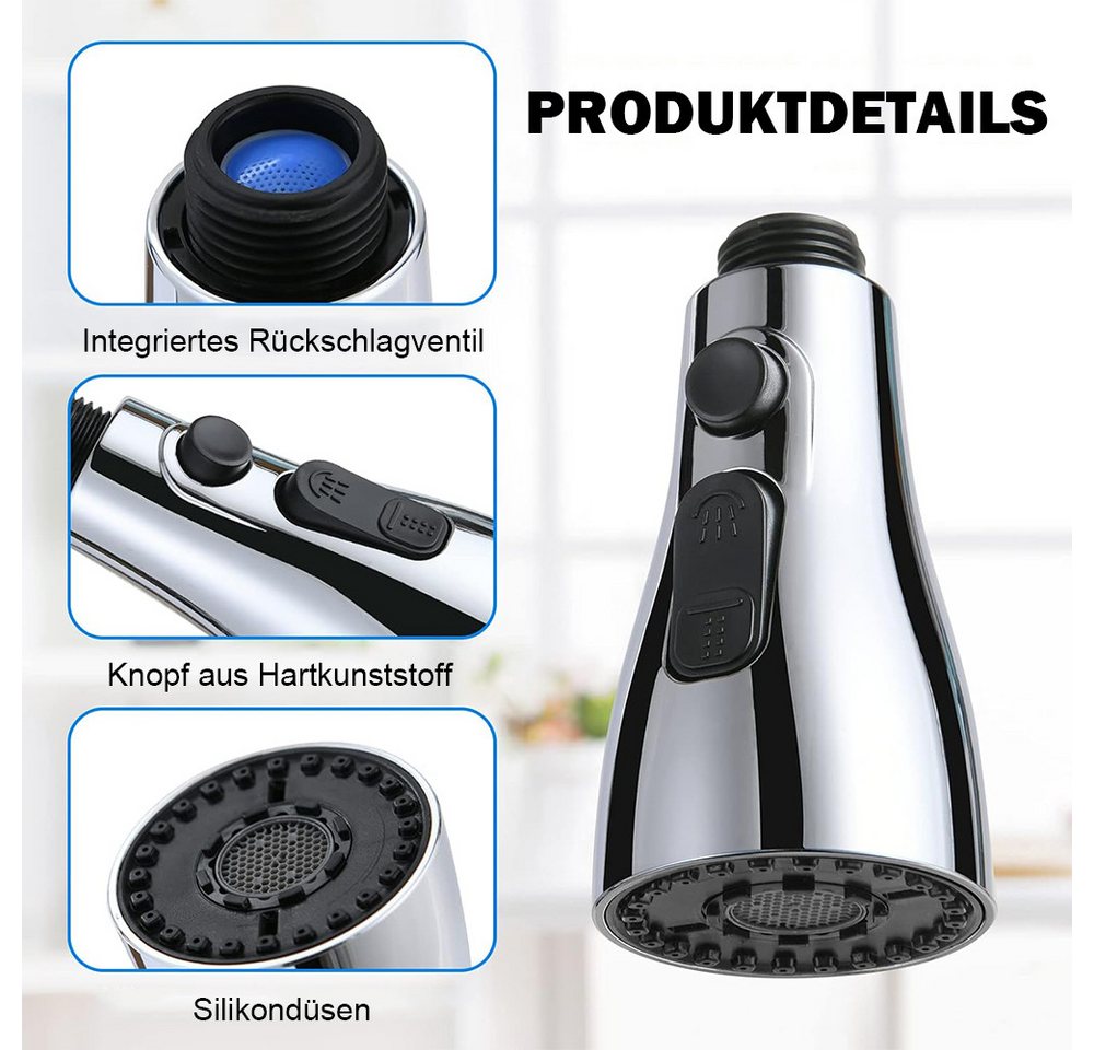 AFKSMILE Strahlregler Wasserhahn Aufsatz, 3 Modi Wasserhahn Luftsprudler mit Zubehör, 360° Drehbar Wasserhahn für Wasserhahn Brause Küche Bad Aufsatz