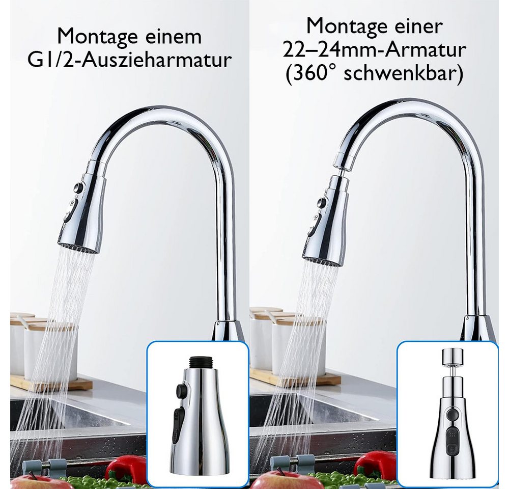 AFKSMILE Strahlregler Wasserhahn Aufsatz, 3 Modi Wasserhahn Luftsprudler mit Zubehör, 360° Drehbar Wasserhahn für Wasserhahn Brause Küche Bad Aufsatz Bild 3
