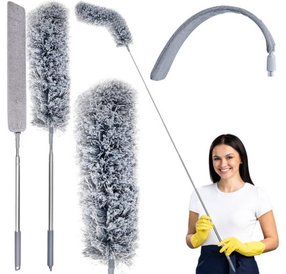 Ruhhy Staubwedel Teleskop-Staubpinsel Teleskopbürste (Spar-Set, 1-St., 4-in-1), Beide Aufsätze besitzen einen biegbaren Kern