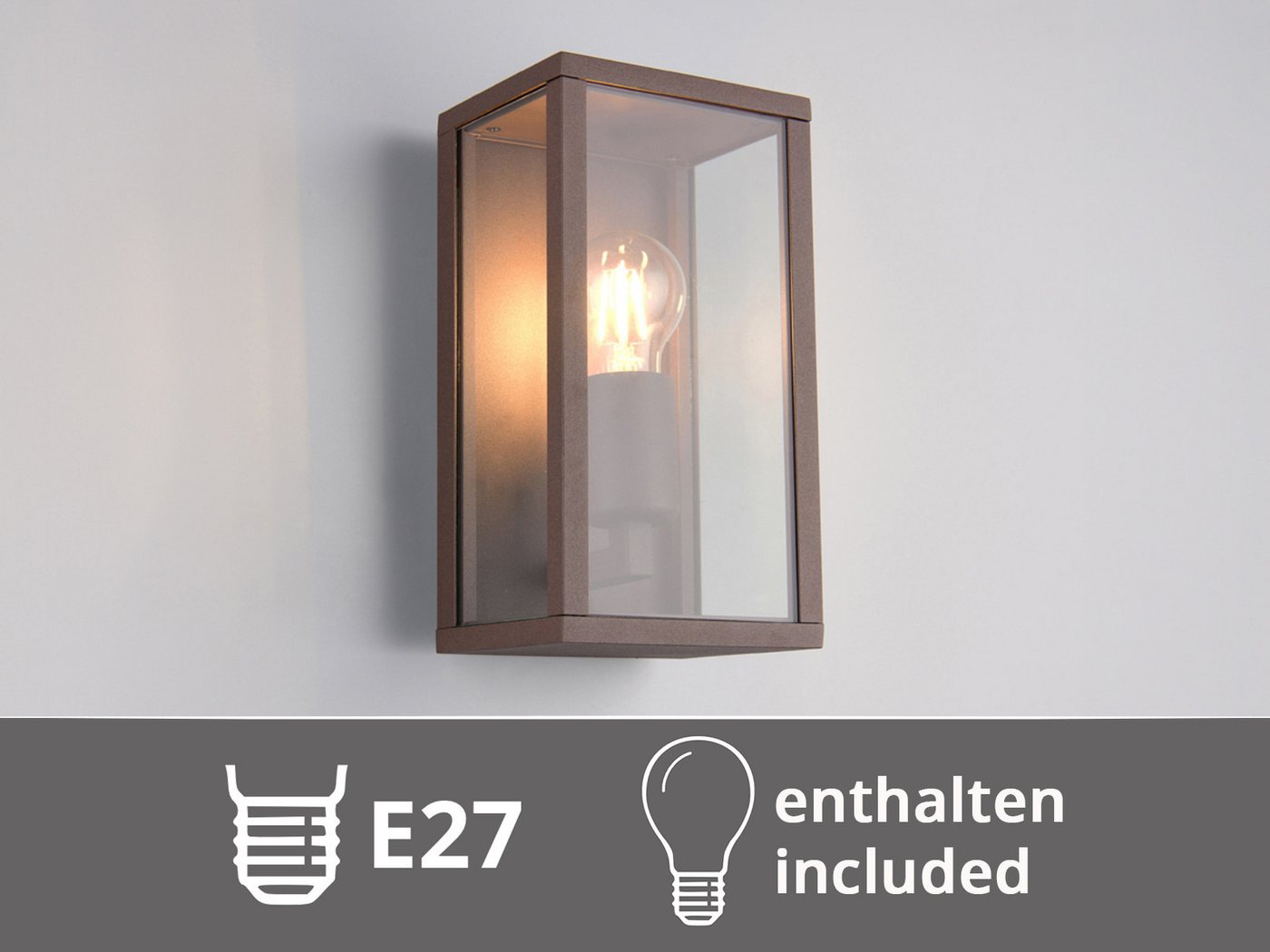 TRIO Leuchten LED Außen-Wandleuchte Aluminium Rostoptik mit Glas, Höhe 26cm, LED wechselbar, warmweiß, Wand Außenleuchte, Fassadenbeleuchtung Hauswand Haustür inkl. E27 LED