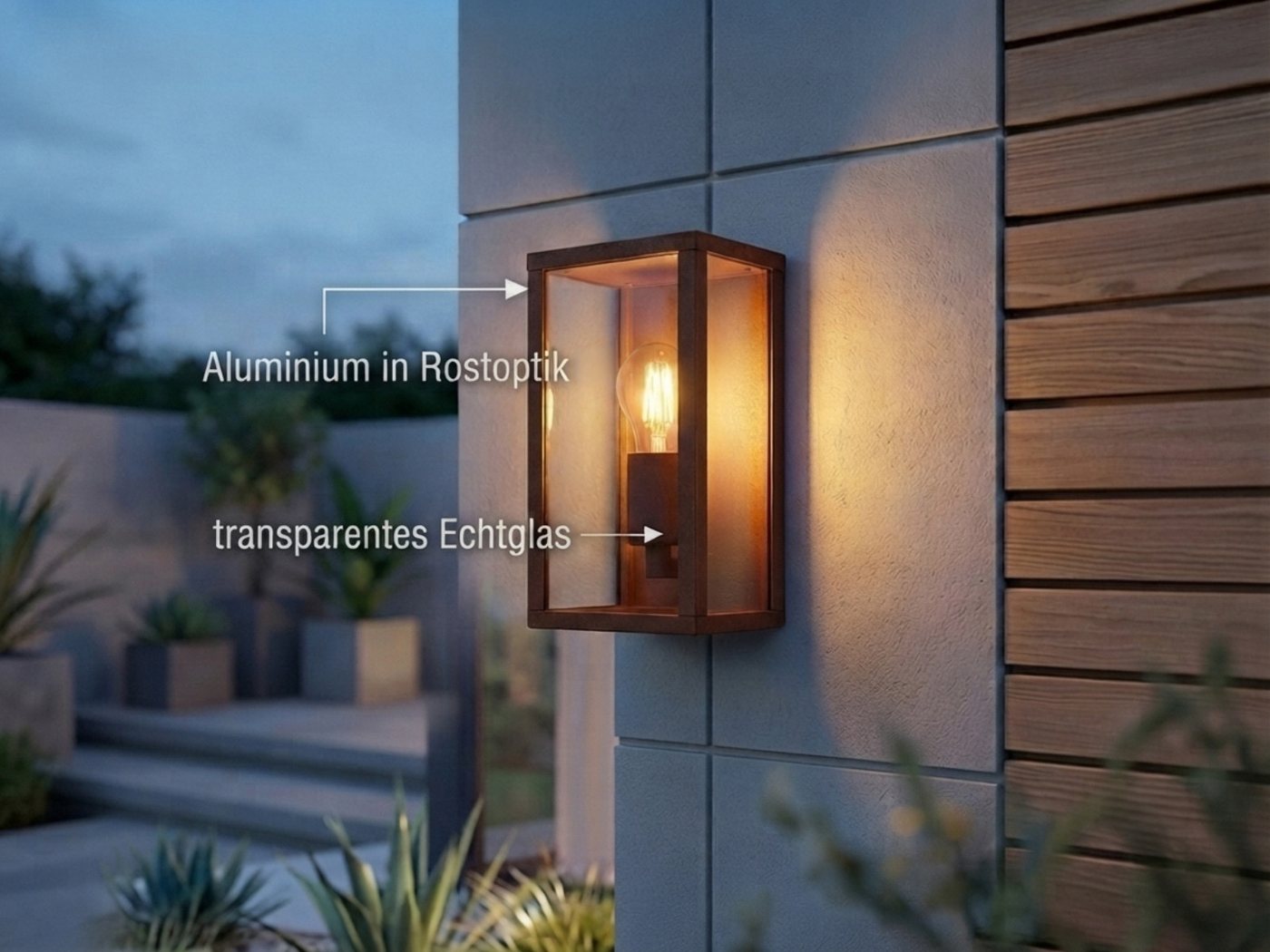 TRIO Leuchten LED Außen-Wandleuchte Aluminium Rostoptik mit Glas, Höhe 26cm, LED wechselbar, warmweiß, Wand Außenleuchte, Fassadenbeleuchtung Hauswand Haustür inkl. E27 LED Bild 2