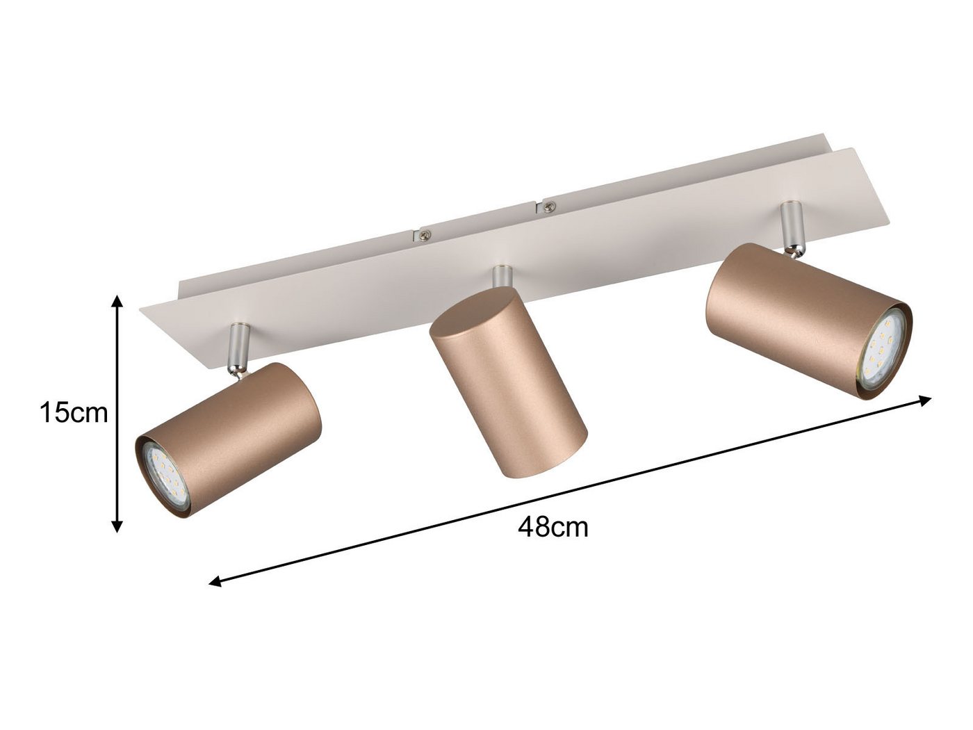 TRIO Leuchten LED Deckenstrahler Spots schwenkbar inkl. GU10 LED, dimmbar, LED wechselbar, Warmweiß, Breite 48cm, innen Deckenleuchte mit 3x Strahler, Wohnzimmer & Flur