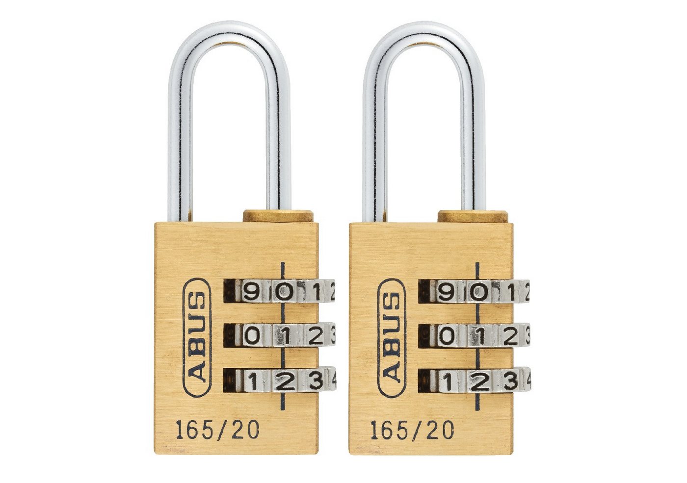 ABUS Vorhängeschloss Zahlenschloss 165/20 - Kofferschloss, Vorhängeschloss aus Messing, Sicherheitsklasse 3, 3-stelliger individuell anpassbarer Zahlencode, Sicherung bei Reisen