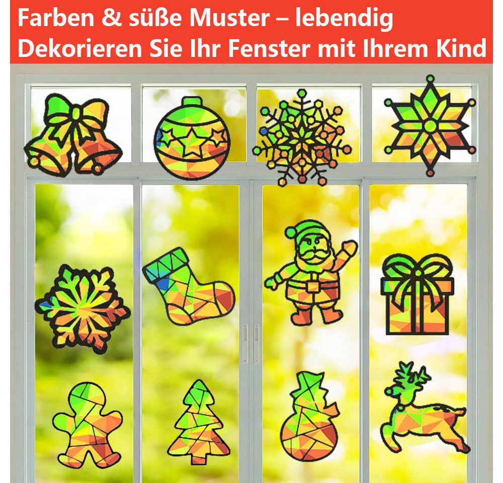 CLTYQ Kreativset Basteln Weihnachten Kinder, 12 Stück Fensterbilder Set, DIY Bastelset, Bastelvorlagen für Kinder Geschenk