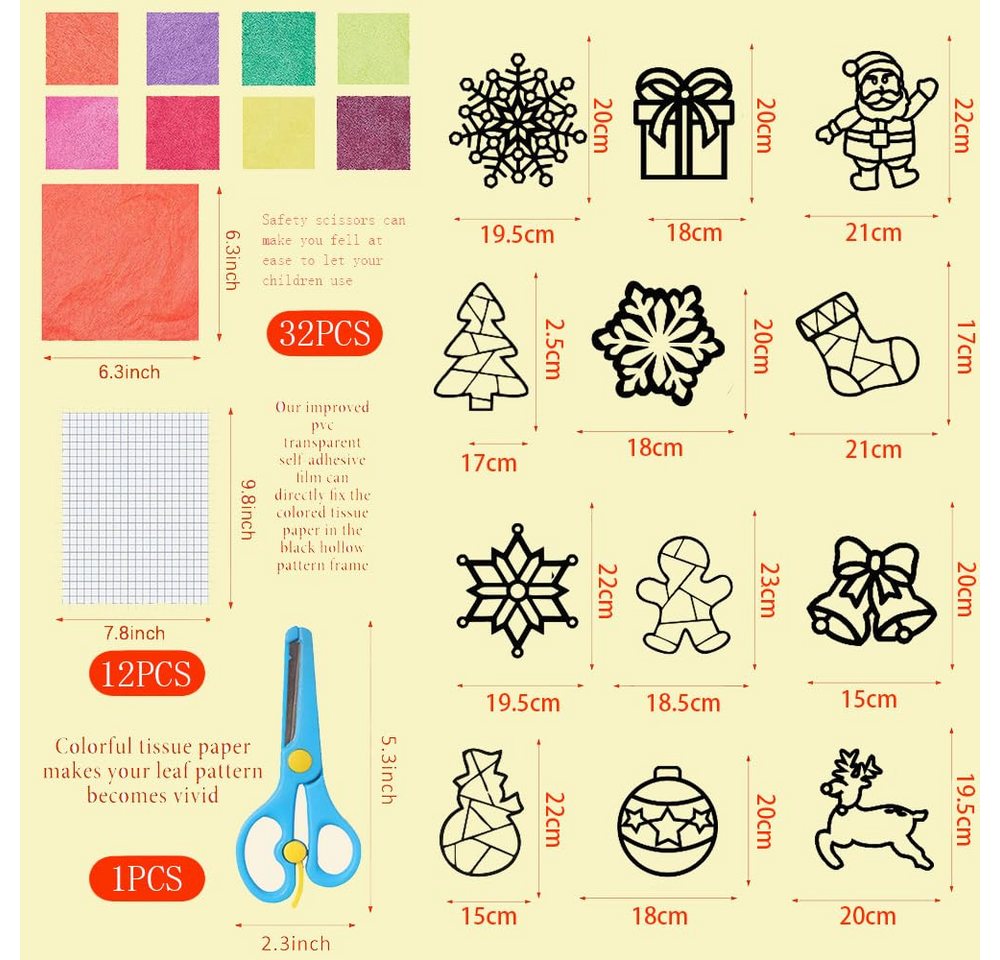 CLTYQ Kreativset Basteln Weihnachten Kinder, 12 Stück Fensterbilder Set, DIY Bastelset, Bastelvorlagen für Kinder Geschenk Bild 2