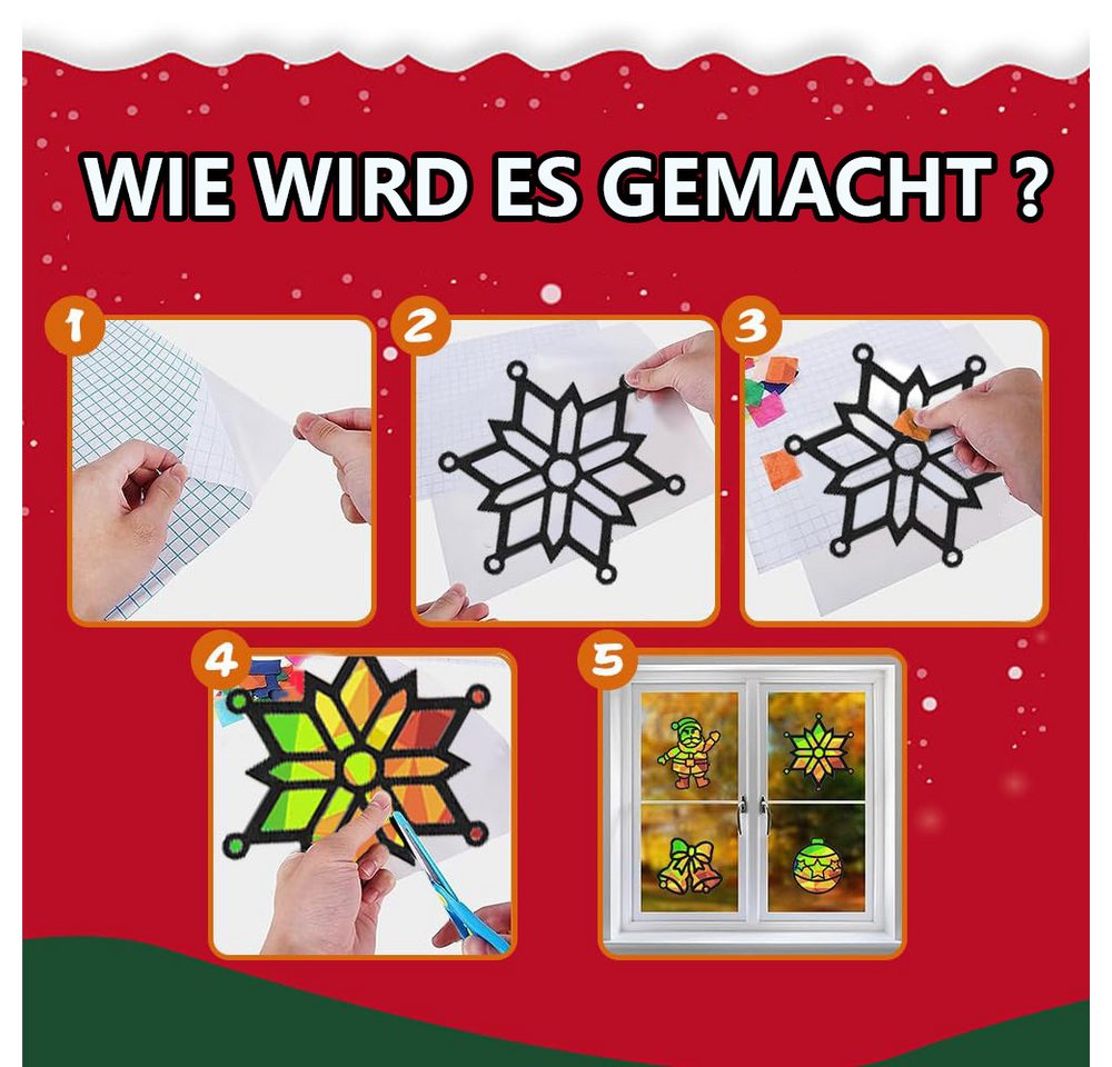 CLTYQ Kreativset Basteln Weihnachten Kinder, 12 Stück Fensterbilder Set, DIY Bastelset, Bastelvorlagen für Kinder Geschenk Bild 4