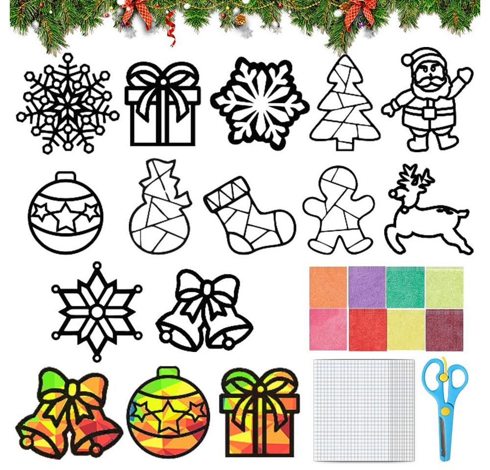 CLTYQ Kreativset Basteln Weihnachten Kinder, 12 Stück Fensterbilder Set, DIY Bastelset, Bastelvorlagen für Kinder Geschenk Bild 5