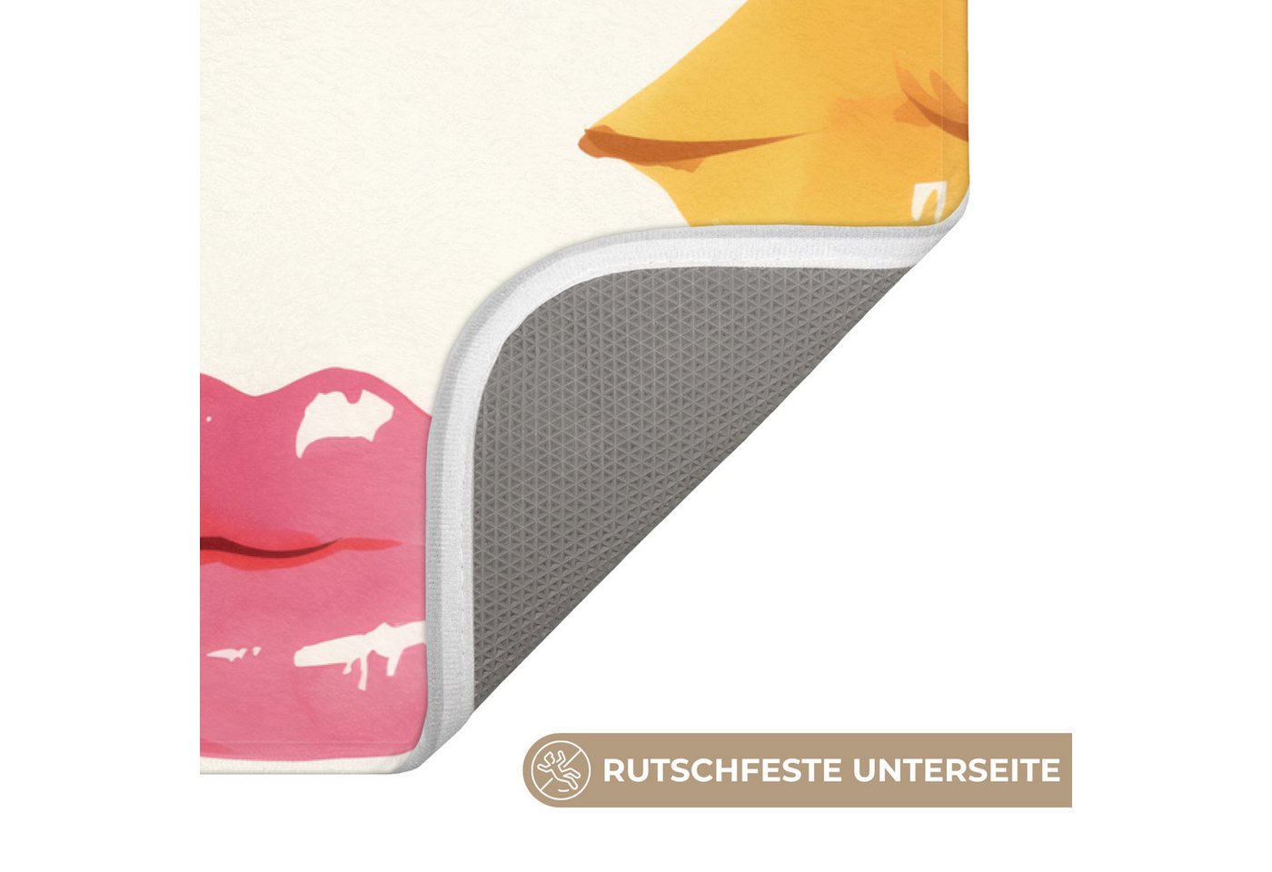 OnlyWow Badematte Lippen - Bunt - Glänzend, Höhe 10 mm, Polyester, Rechteckig, Badezimmerteppich, Badteppich, Rutschfest, Badvorleger, Waschbar Bild 5