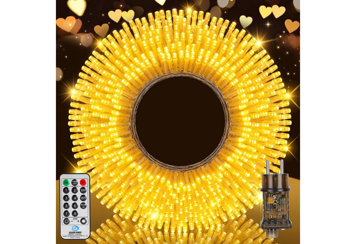 skelo LED-Lichterkette Lichterkette Außen Weihnachtsbaum Lichterkette Outdoor mit Timer, 300-flammig, Lichterkette innen mit Fernbedienung, 8 Modi mit Stecker Garten Balkon Bild 2